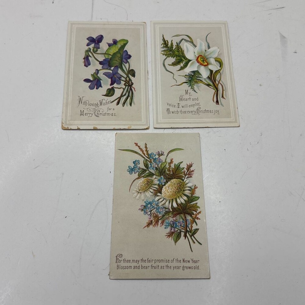 Vintage Floral Botanical Greeting Cards Lot of 3 – Christmas & New Year